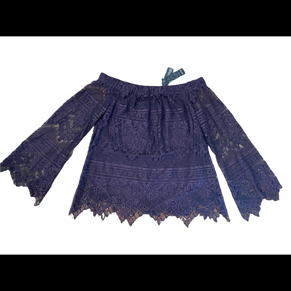 APT. 9 Women's Purple Off The Shoulder Lace Top Size Small